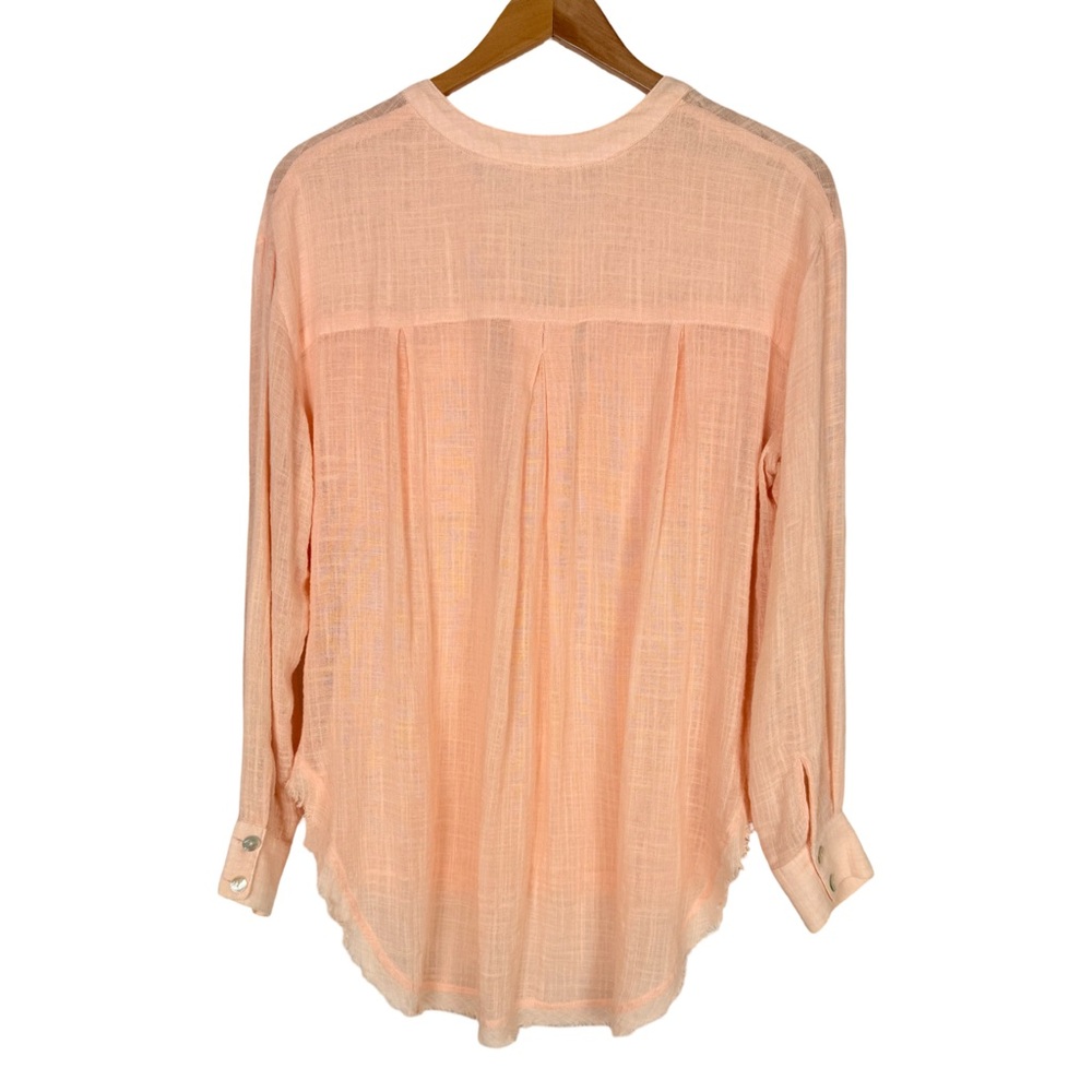 Free People Talk To Me Gazy Blouse Gauze Button Down Shirt Raw Hem Oversized - Picture 3 of 8